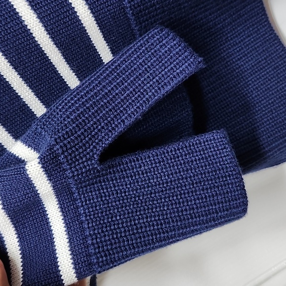 Elie Tahari Navy & Whte Striped Cotton Blend Pullover Sweater, Size L - Picture 5 of 6